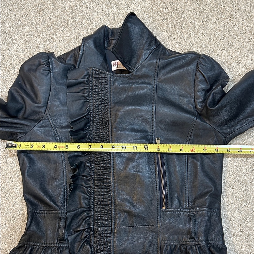 RED Valentino Black Leather Trench Jacket with Ruffle Detail and Belt 44/US 8 - Picture 12 of 14
